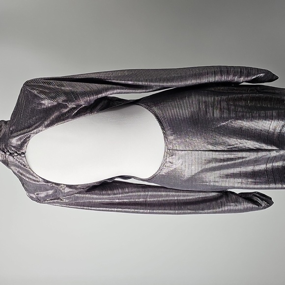 Free People Mila Silver Metallic Textured Open Back Mock Turtleneck Maxi Sz:L - Picture 11 of 13